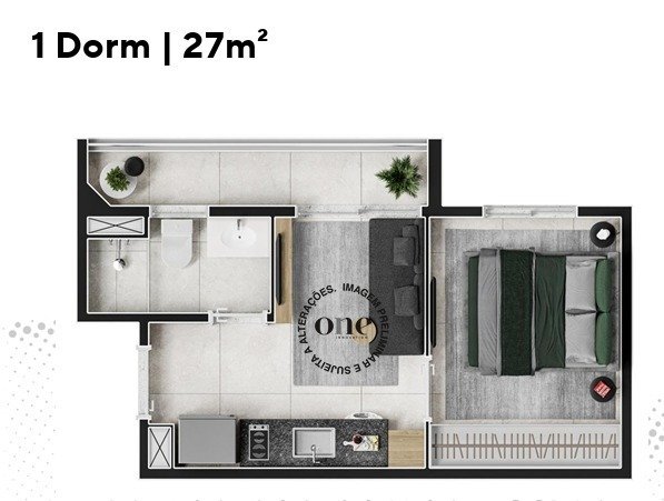 Planta de 27m2 1 Dormitório   Rua Capote Valente, 544 – Pinheiros/SP